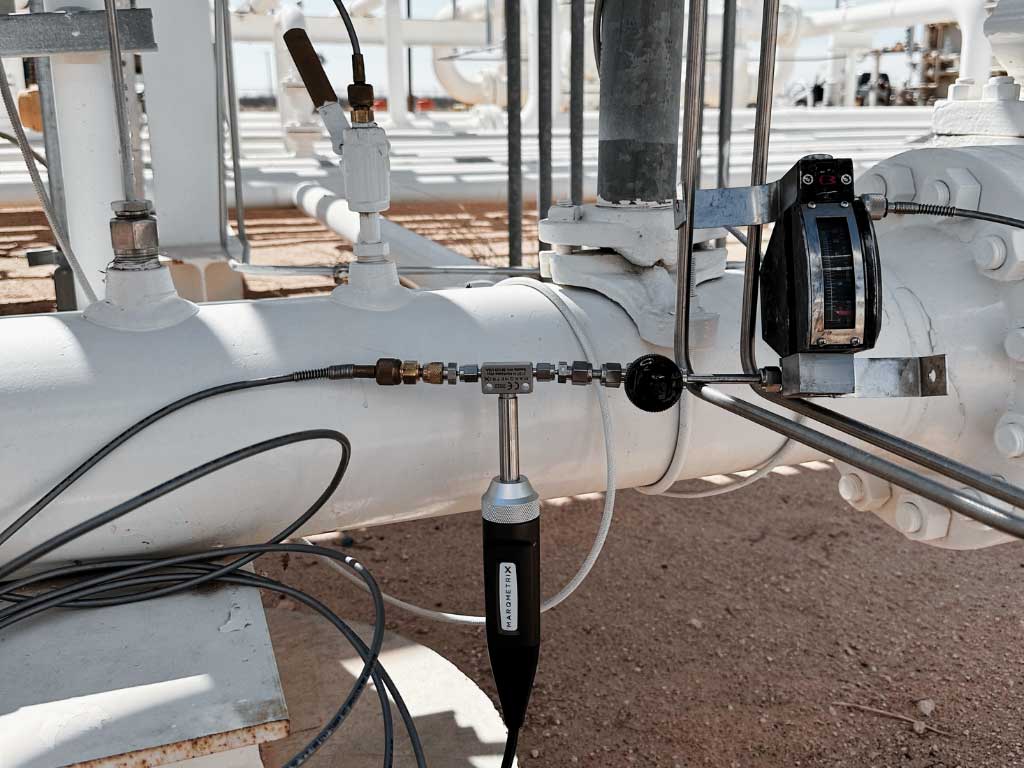 A MarqMetrix FlowCell sampling optic installed inline in a natural gas pipeline offers real-time compositional measurements at the point of need.